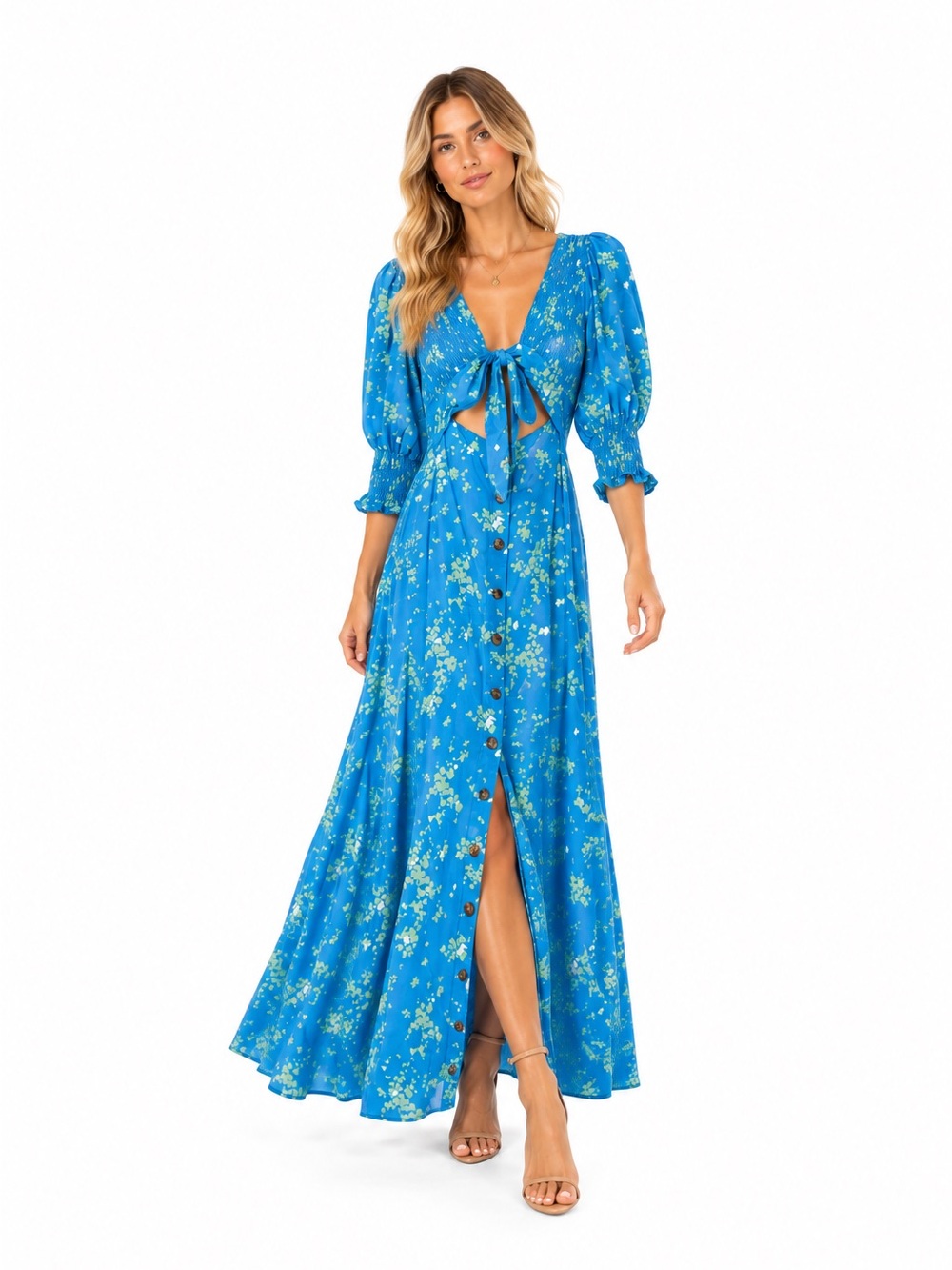 Free People Blue Floral Smocked Maxi Dress | Size XS | NWT